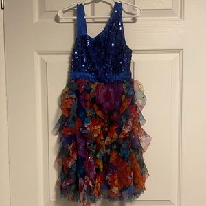 Girls size 8 Justice blue sequence & floral dress